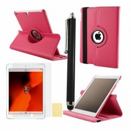 Leather-Style 360 Rotation Case for iPad 5 (Air) includes Screen Protector and Stylus - Hot Pink