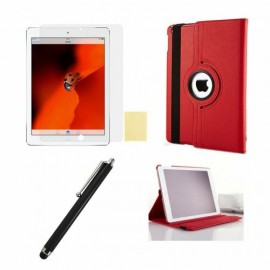 Leather-Style 360 Rotation Case for iPad 5 (Air) includes Screen Protector and Stylus - Red