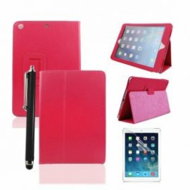 Leather Case for iPad 5 (AIR) with Stand,  Screen Protector and Stylus - Rose Red