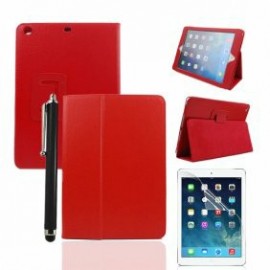 Leather Case for iPad 5 (AIR) with Stand,  Screen Protector and Stylus - Red