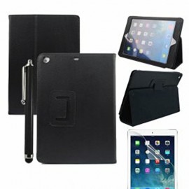 Leather Case for iPad 5 (AIR) with Stand,  Screen Protector and Stylus - Black