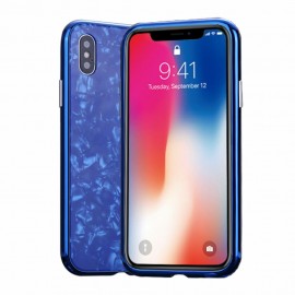 Magnetic Marble Tempered Glass Case Cover iPhone X - Blue