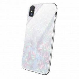 Magnetic Marble Tempered Glass Case Cover iPhone XS - White