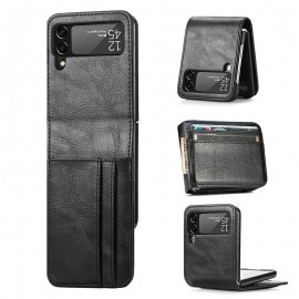 Leather-Style Case with Card Slot for Samsung Galaxy Z Flip 3 5G - Black