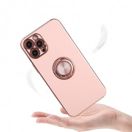 Luxury Shockproof Phone Case Cover with Ring Holder for iPhone 12 Pro - Rose Gold